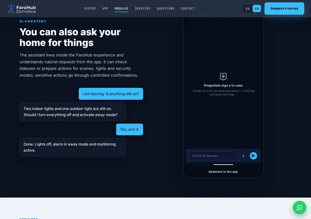 AI assistant section on the FaroHub site